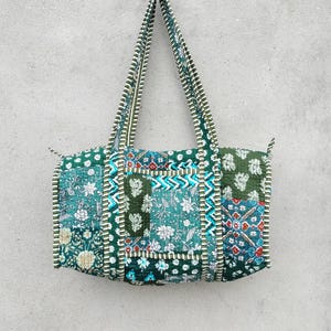 Handmade Quilted Patchwork Tote Bag: Reversible Cotton Boho Shopper