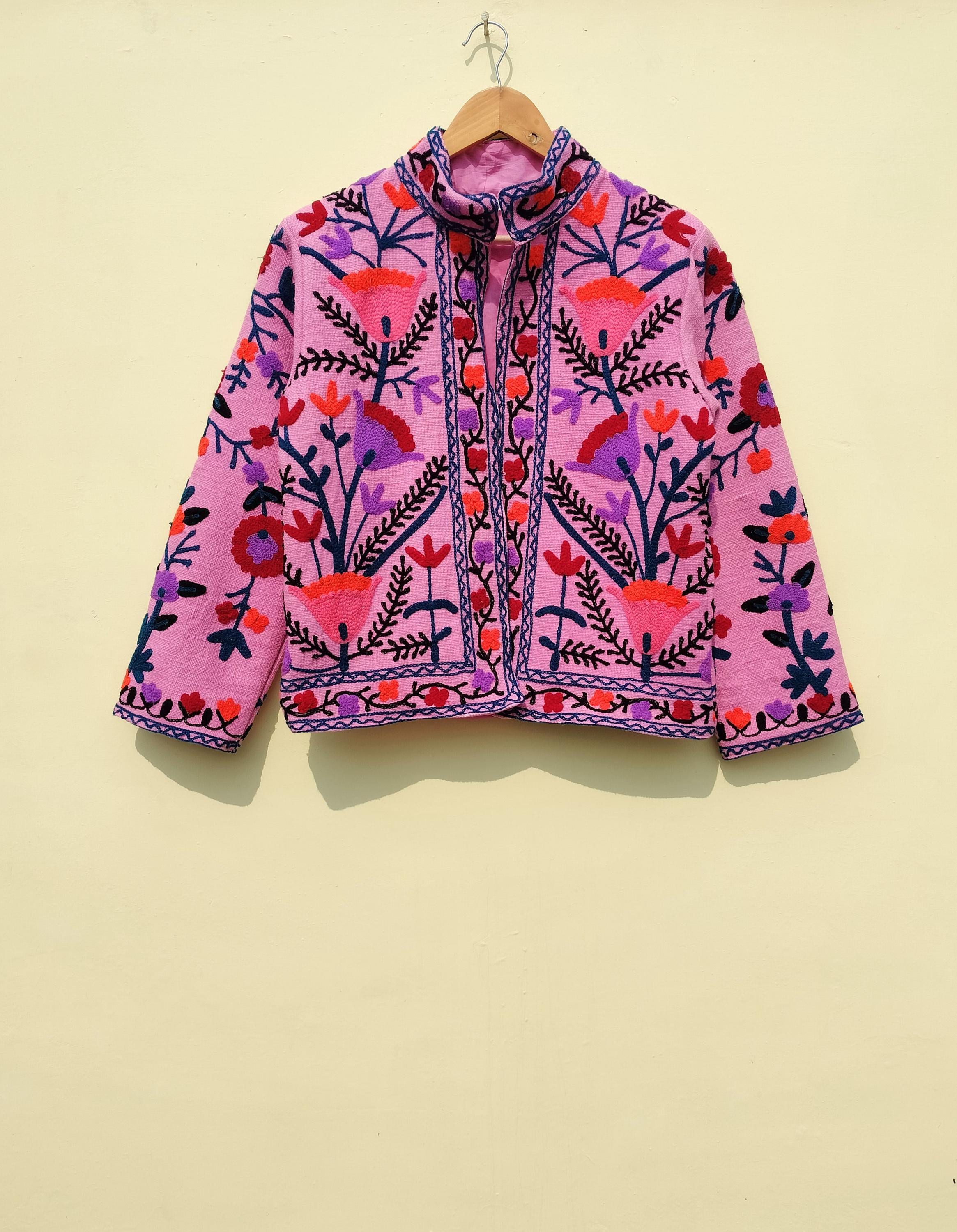 Handmade Suzani Embroidery Jacket: Indian Cotton Quilted Coat