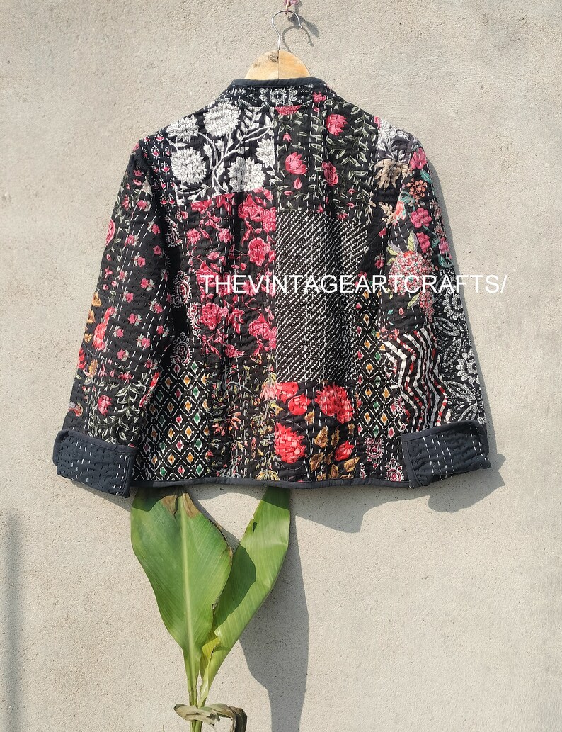 Patchwork Quilted Jackets Cotton Floral Bohemian Style Fall Winter Jacket Coat Sweatshirt Boho Quilted Reversible Jacket for Women image 7