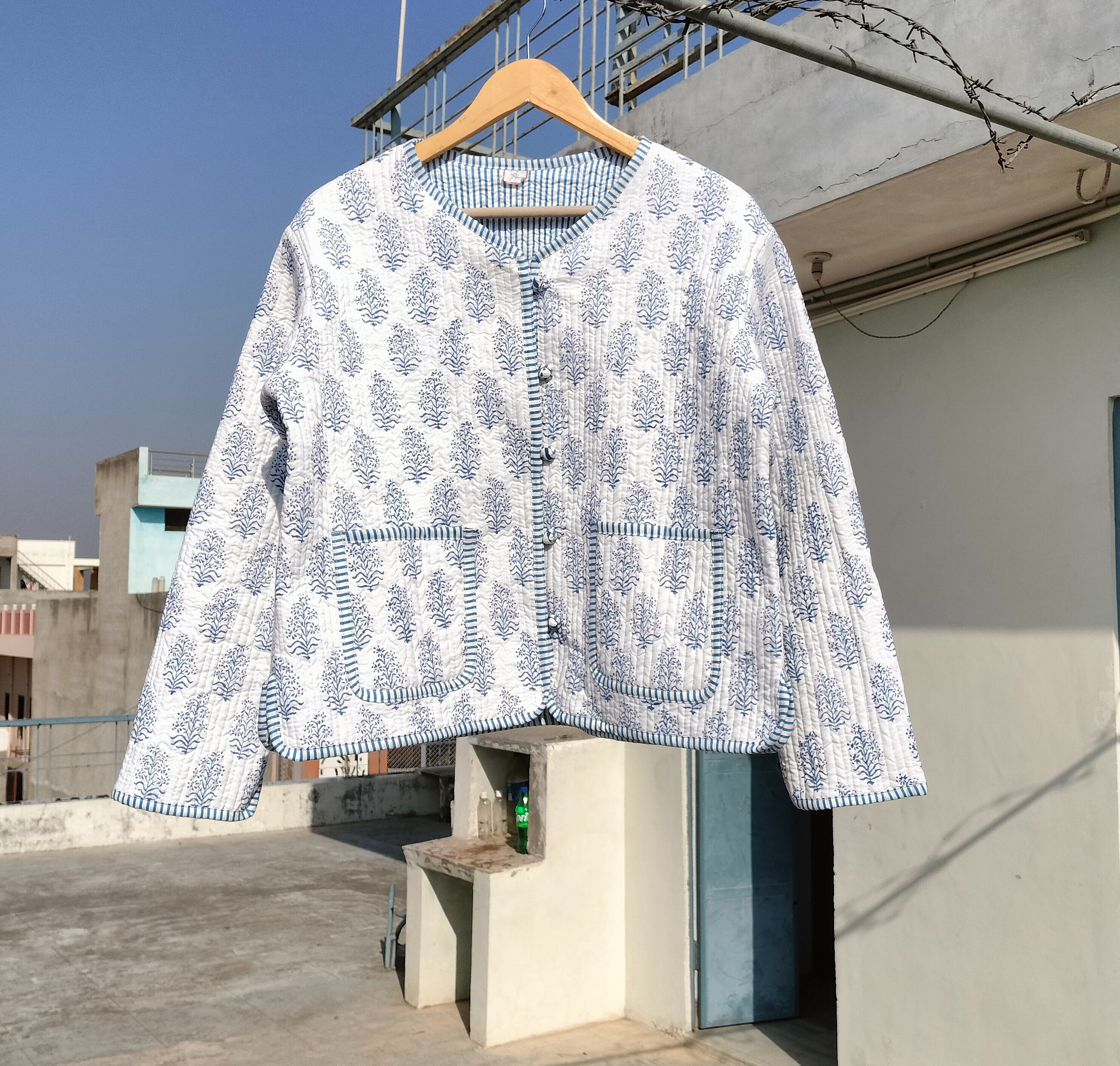 Indian Hand Block Print Fabric Quilted Jacket Women Wear New