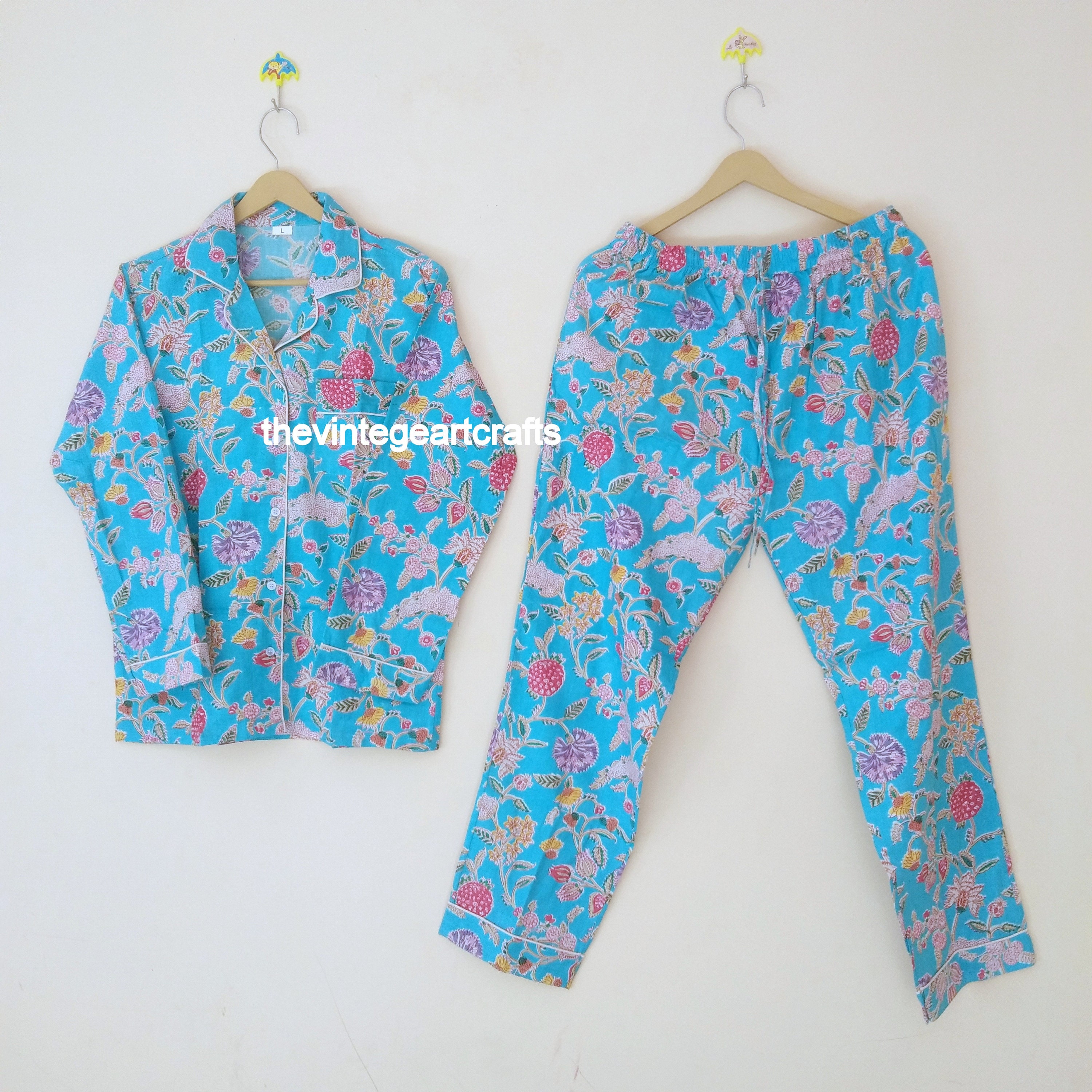 Soft Cotton Night Suit- Gift for her Pijamas Set Adult Pijamas Floral Print Pure Cotton P J Set Indian Cotton,Night Wear
