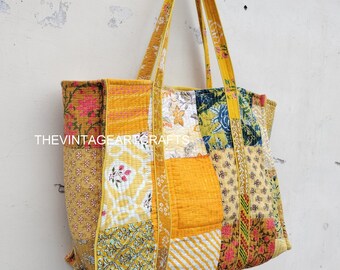 Handmade Quilted Patchwork Tote Bag: Reversible Cotton Carry