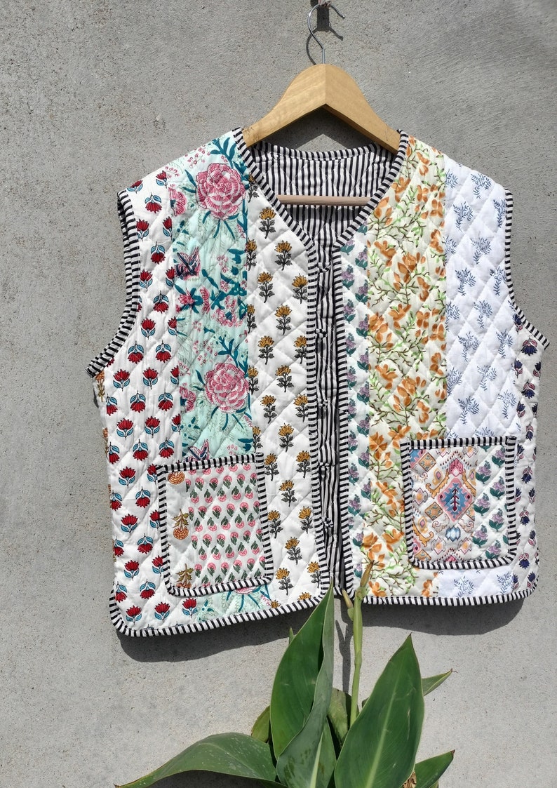 Hand Made Patchwork Jackets, Indian Cotton Handmade Winter Jacket Coat, Bohemian Style Jacket, Unisex Short Quilted Kantha Jacket zdjęcie 8