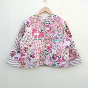 Handmade Cotton Quilted Jacket Indian Block Print Reversible Quilted Jacket Women Wear Bohemian Cotton Jacket And Gift For Her