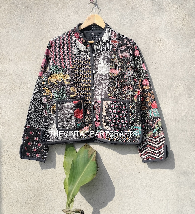 Patchwork Quilted Jackets Cotton Floral Bohemian Style Fall Winter Jacket Coat Sweatshirt Boho Quilted Reversible Jacket for Women image 3