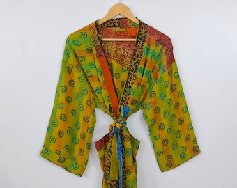 Crepe Seide Kimono Vintage Kimono für Frauen Patchwork Seide Kimono Robe Bademantel Frauen Morgenmantel Brautjungfer Robe Geschenk für sie