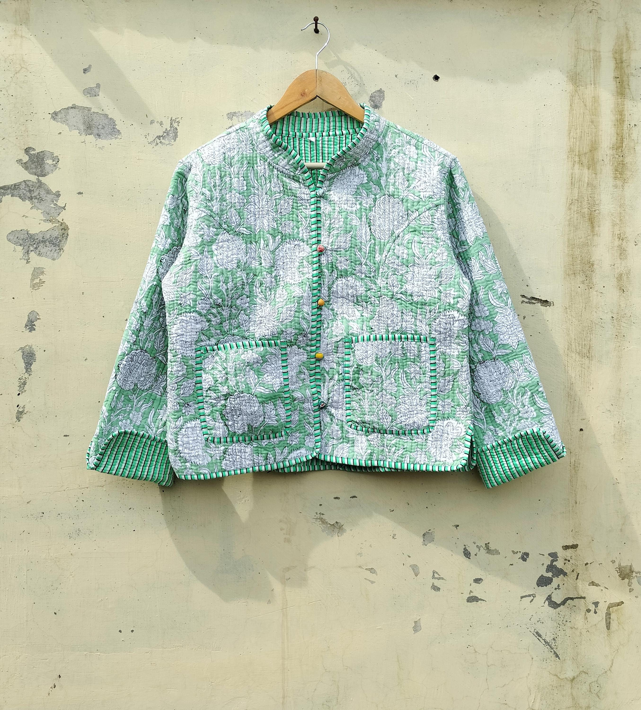 ハンドメイドリバーシブルカンタキルティングジャケット：インドの