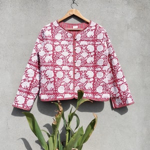 AMERI ★ INDIA BLOCK PRINT JACKET Block Print Short Quilted Jacket Indian Handmade Reversible