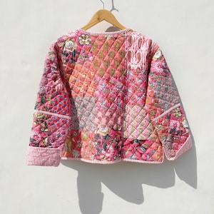 Veste kantha fabriquée à la main en coton, veste matelassée, veste matelassée vintage faite à la main, manteaux, nouveau style, arc-en-ciel vert bohème image 4