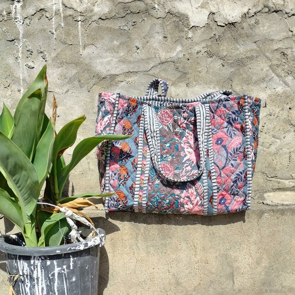 cotton patch work tote bag reversible bag quilted shopping bag hand  made  kantha tots women totes