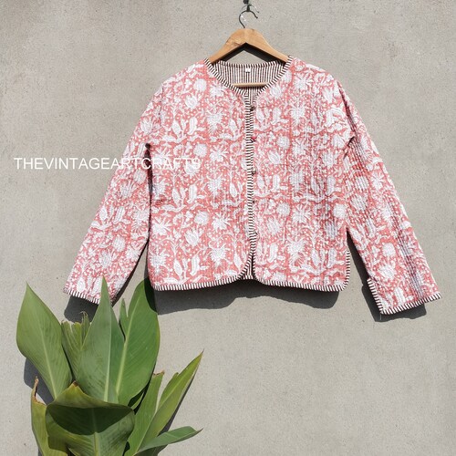 Reversible Block Print Quilted Jacket: Indian Patola Cotton Coat