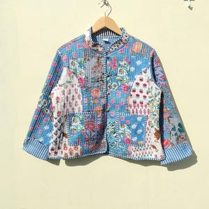 Handmade Indian Patchwork Quilted Cotton Jacket: Boho Short Coat