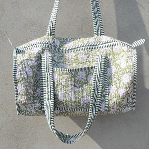 Handmade Quilted Cotton Tote Bag: Large Reversible Patchwork Duffle