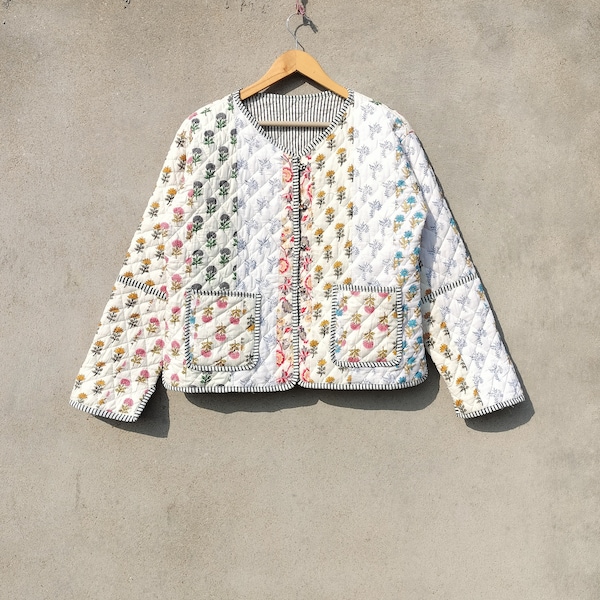 Handmade Cotton Patchwork Jacket: Indian Sari Kantha Coat