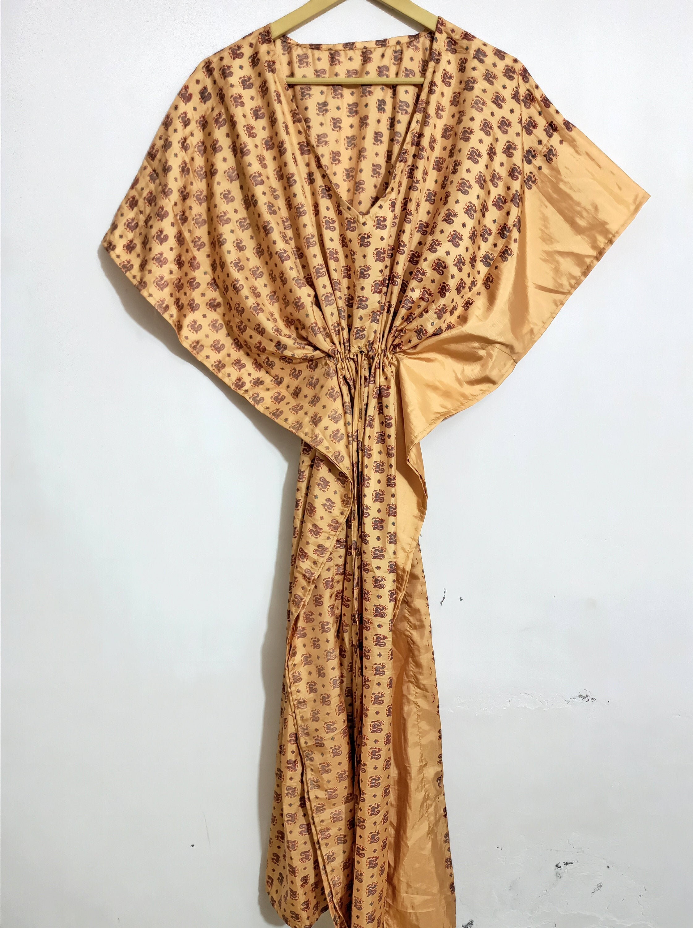 Old Art Silk Sari Kaftan Robe Handmade Floral Print Kaftan - Etsy UK