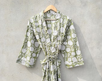 Belle robe kimono en coton, peignoir kimono, kimono en coton imprimé bloc à la main, peignoir de douche, peignoir kimono en coton, robe de chambre