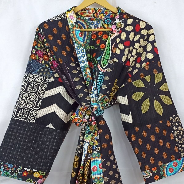 Kimono indien en patchwork de coton matelassé kantha et robes de soirée pour femmes