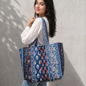 Handmade Cotton Patchwork Tote Bag: Reversible Quilted Shopper