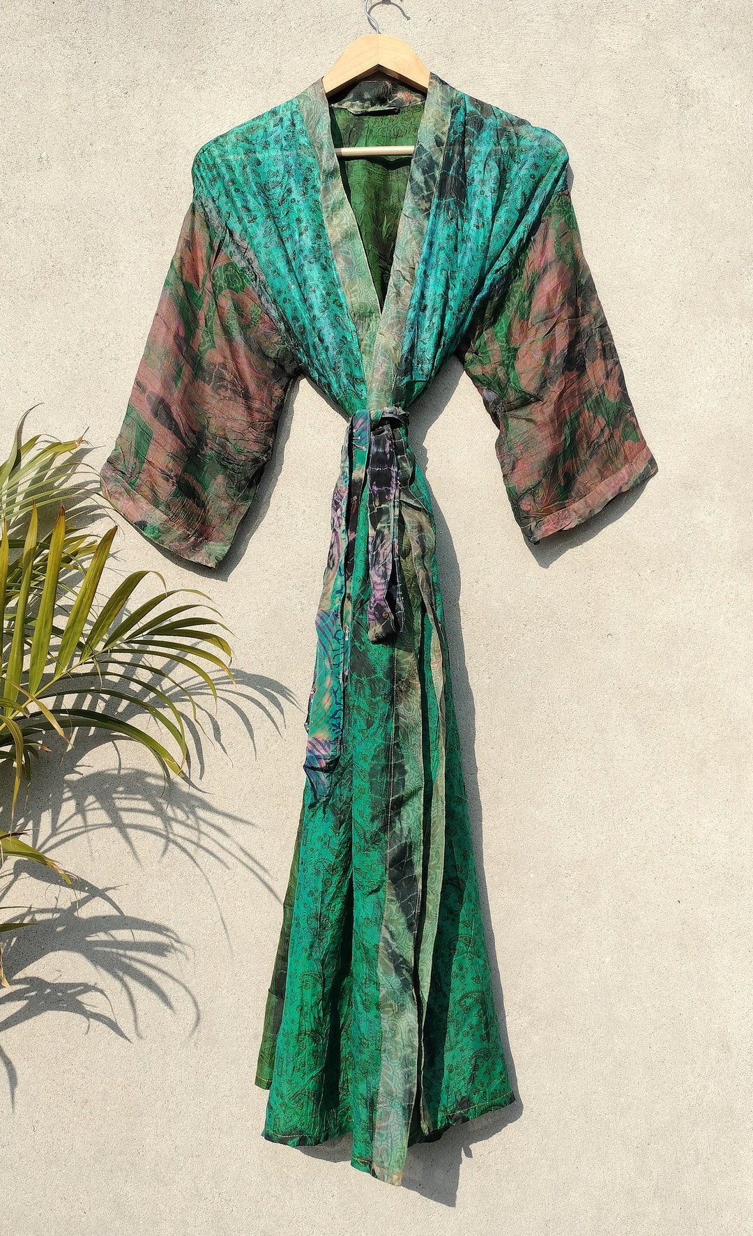 Silk Tie Dye Kimono Robes Tie Dyed Kimono Crepe Silk Kimono Etsy