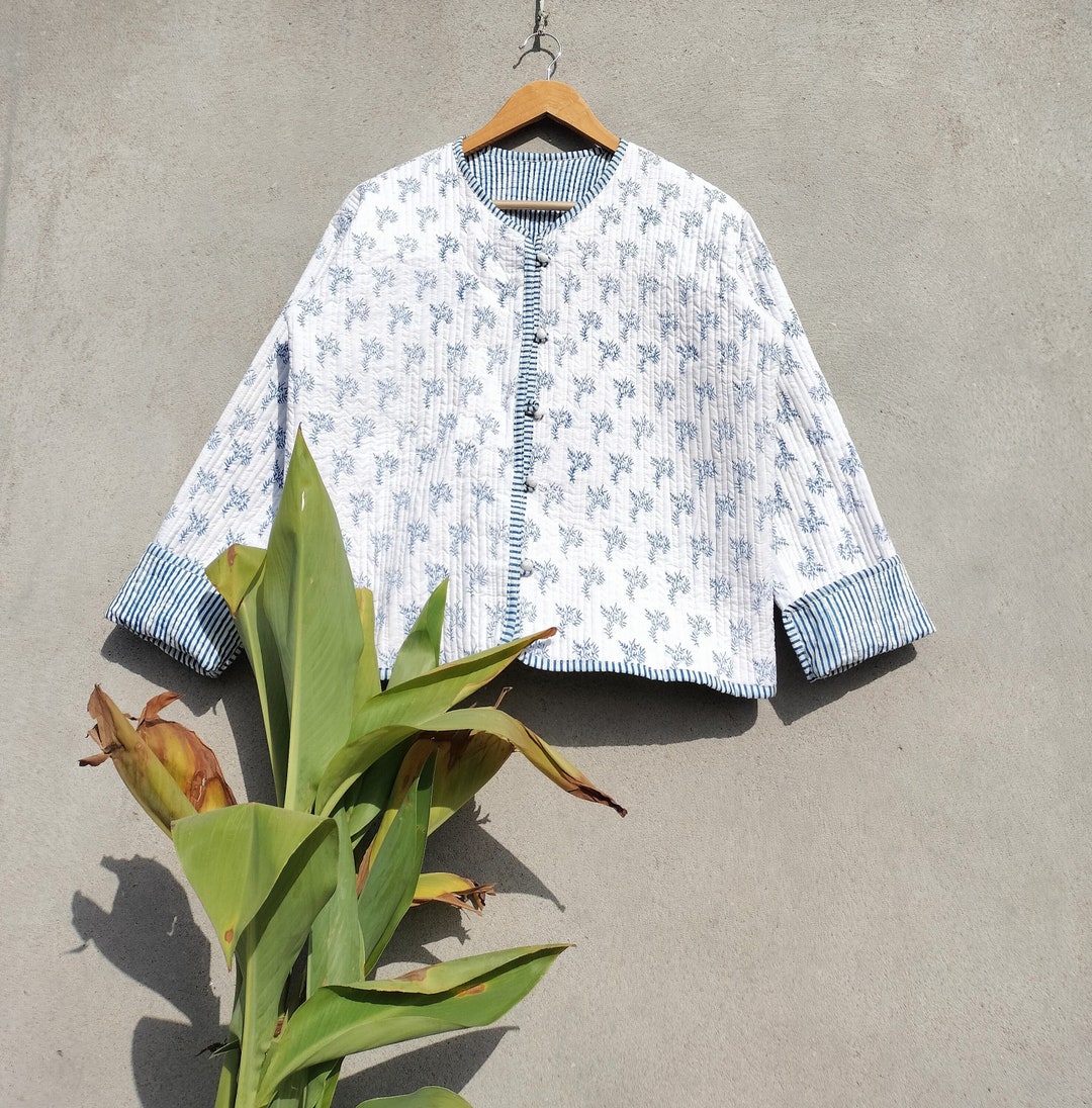 Handmade Indian Block Print Quilted Cotton Jacket - Etsy New Zealand