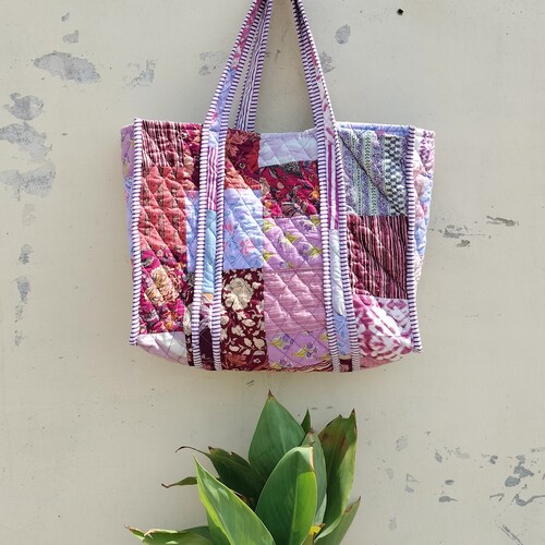 Handmade Cotton Patchwork Tote Bag: Reversible Quilted Shopper - Etsy