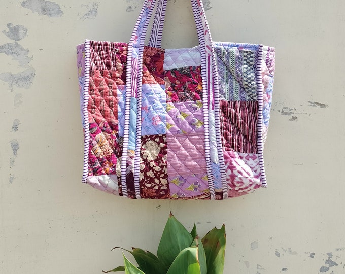 Handmade Cotton Patchwork Tote Bag: Reversible Quilted Shopper
