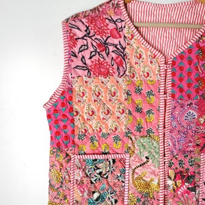 Vestes patchwork en coton sans manches, manteau veste d'hiver fait main en coton indien, veste style bohème, veste courte matelassée kantha unisexe image 9