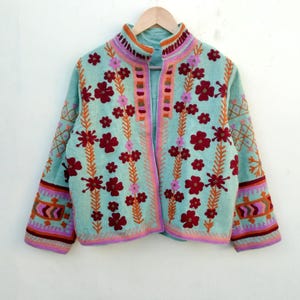 Handmade Suzani Embroidery Jacket: Reversible Organic Cotton Floral Coat image 2
