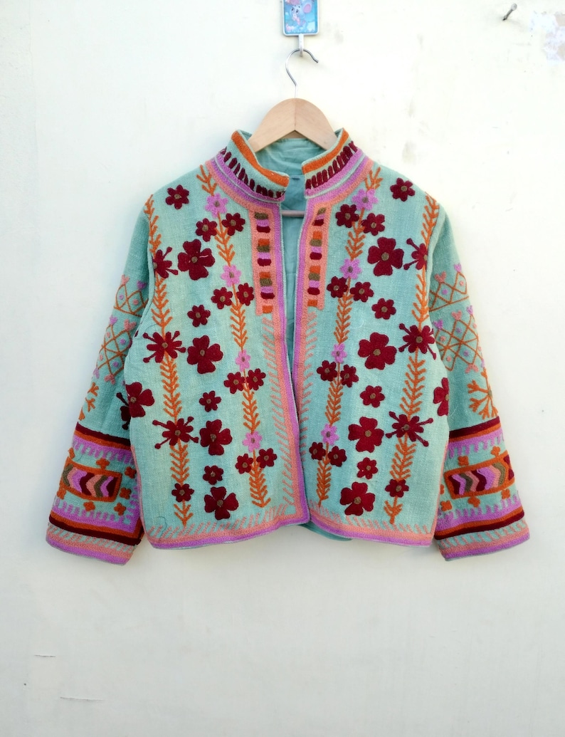 Handmade Suzani Embroidery Jacket: Reversible Organic Cotton Floral Coat image 2