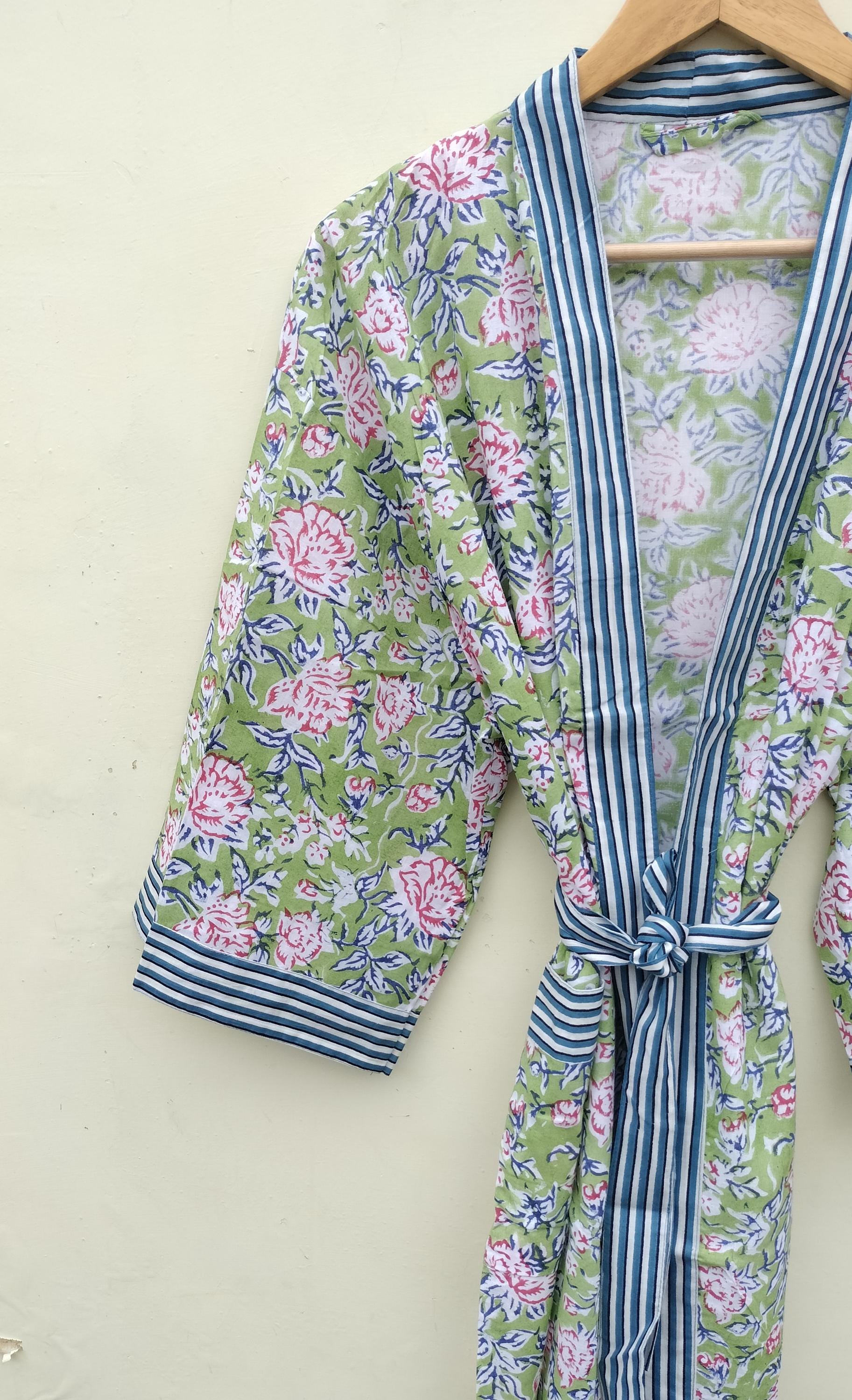 Block Print Robe Block Print Cotton Kimono Robe: Paisley Lightweight Loungewear - Etsy