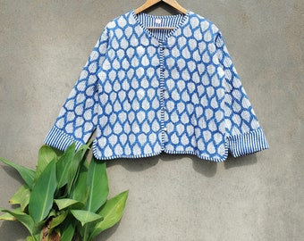 ハンドメイドコットンキルティングジャケット：リバーシブルインド