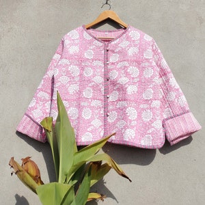 Handmade Cotton Quilted Kimono Jacket: Vintage Floral Print