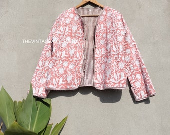 Hand Block Print Cotton Jacket: Reversible Indian Quilted Coat