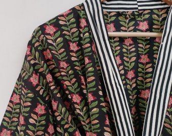 Floral Print Cotton Kimono Robe: Boho Beach Cover-Up