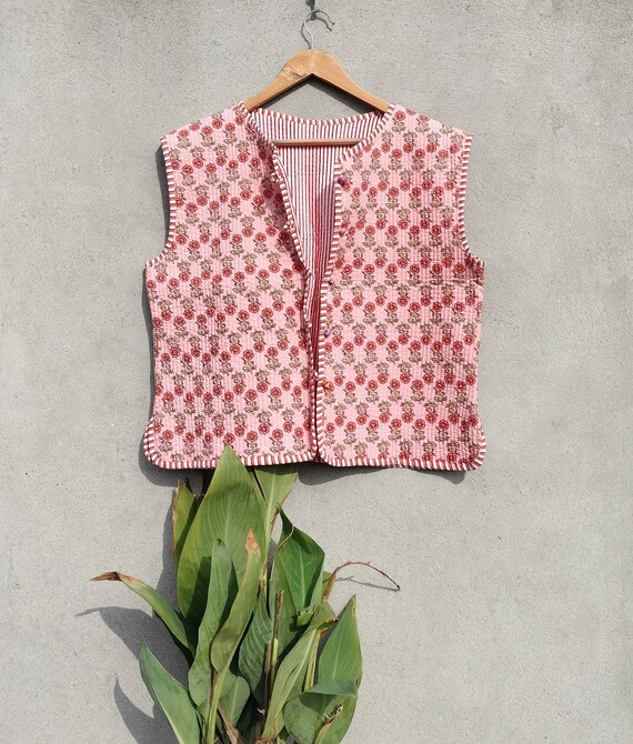 Handmade Cotton Kantha Jacket: Indian Block Print Quilted Coat