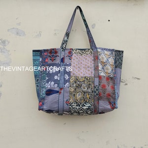 Quilted Patchwork Cotton Tote Bag: Sustainable Boho Beach Bag