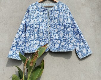 ジャケット・アウター ameri INDIA INDIA BLOCK PRINT JACKET Organic Cotton Quilted Jacket: Reversible Indian Block Print