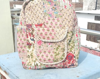 Reversible Cotton Patchwork Backpack: Bohemian Quilted Laptop Bag