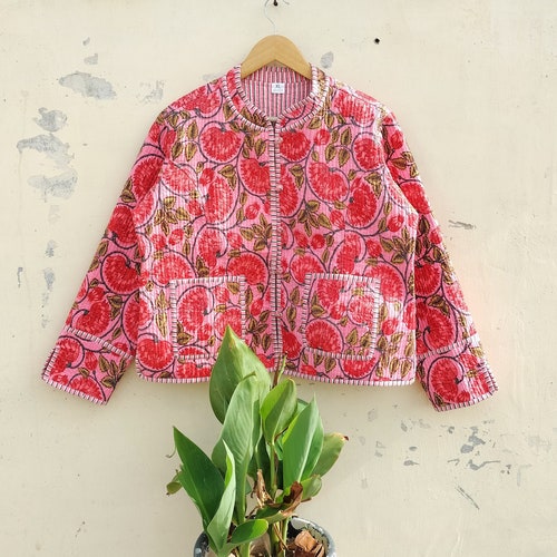 Reversible Block Print Cotton Quilted Jacket: Indigo Short Coat - Etsy