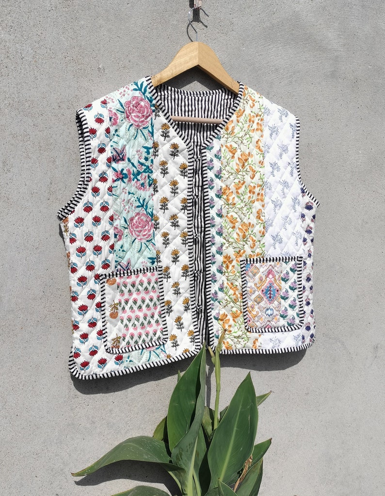 Hand Made Patchwork Jackets, Indian Cotton Handmade Winter Jacket Coat, Bohemian Style Jacket, Unisex Short Quilted Kantha Jacket zdjęcie 7