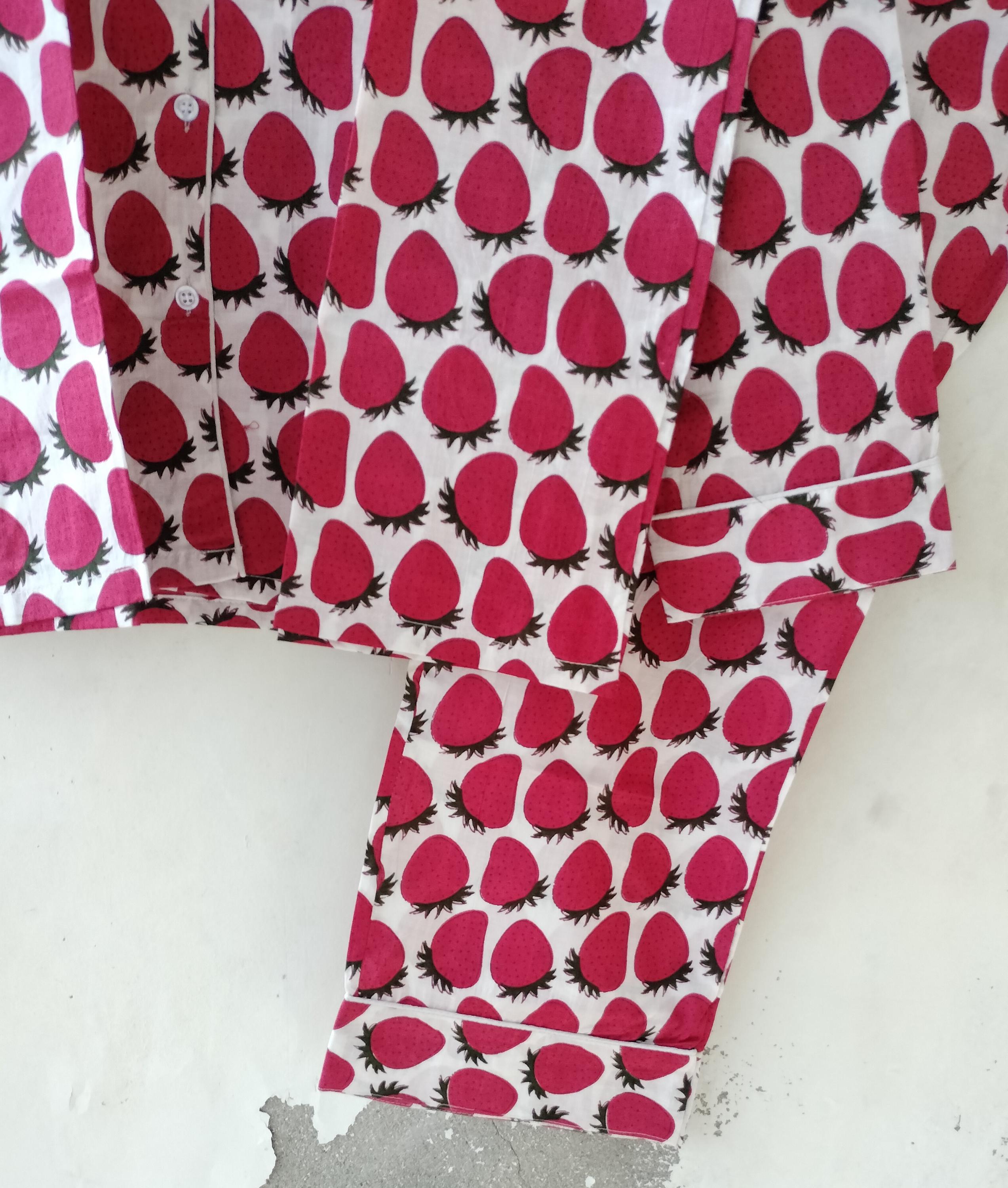 Hand Block Print Strawberry Pajama Set: Pure Cotton Night Suit - Etsy UK