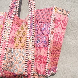 cotton patch work tote bag reversible bag quilted shopping bag hand made kantha tots women totes image 5