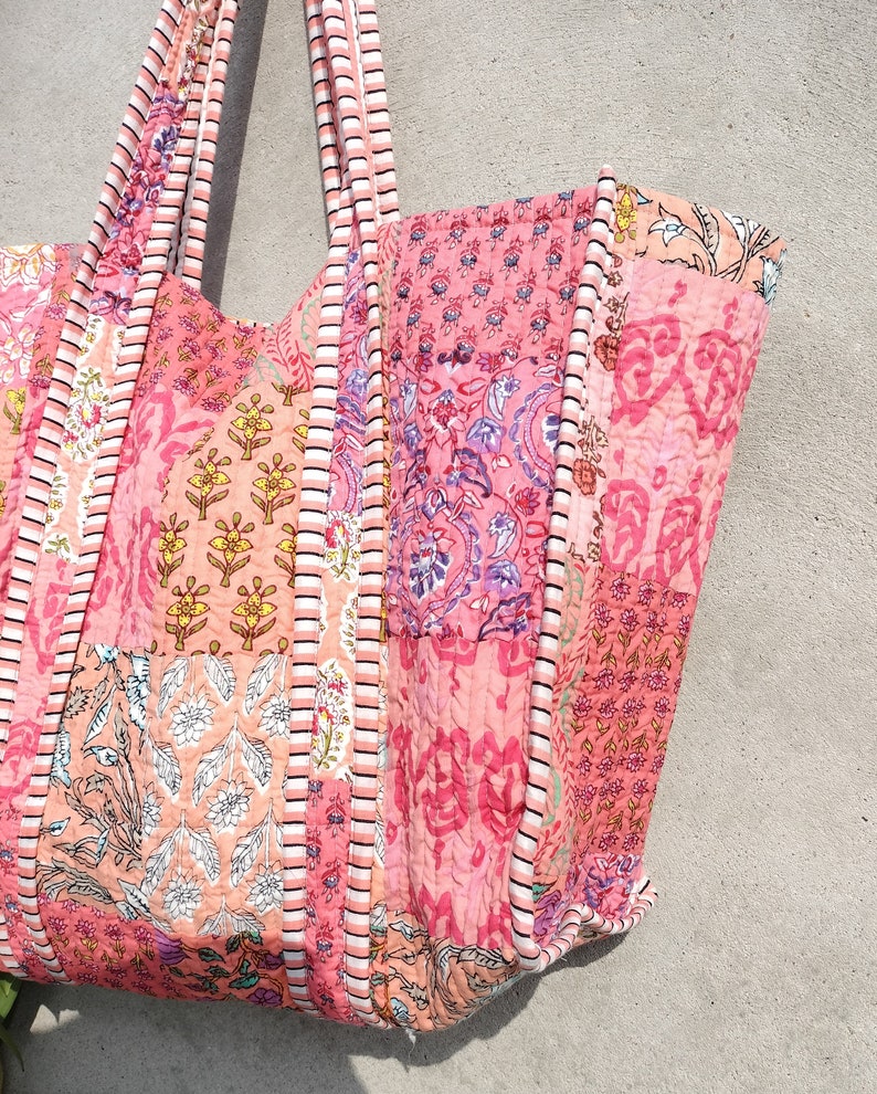 cotton patch work tote bag reversible bag quilted shopping bag hand made kantha tots women totes image 5