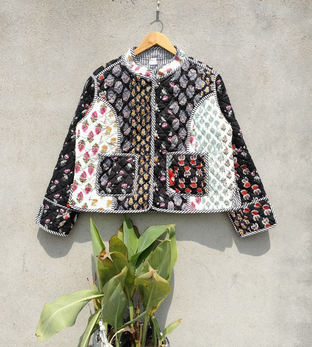 Indian Handmade Patchwork Cotton Quilted Jacket Vintage New Style