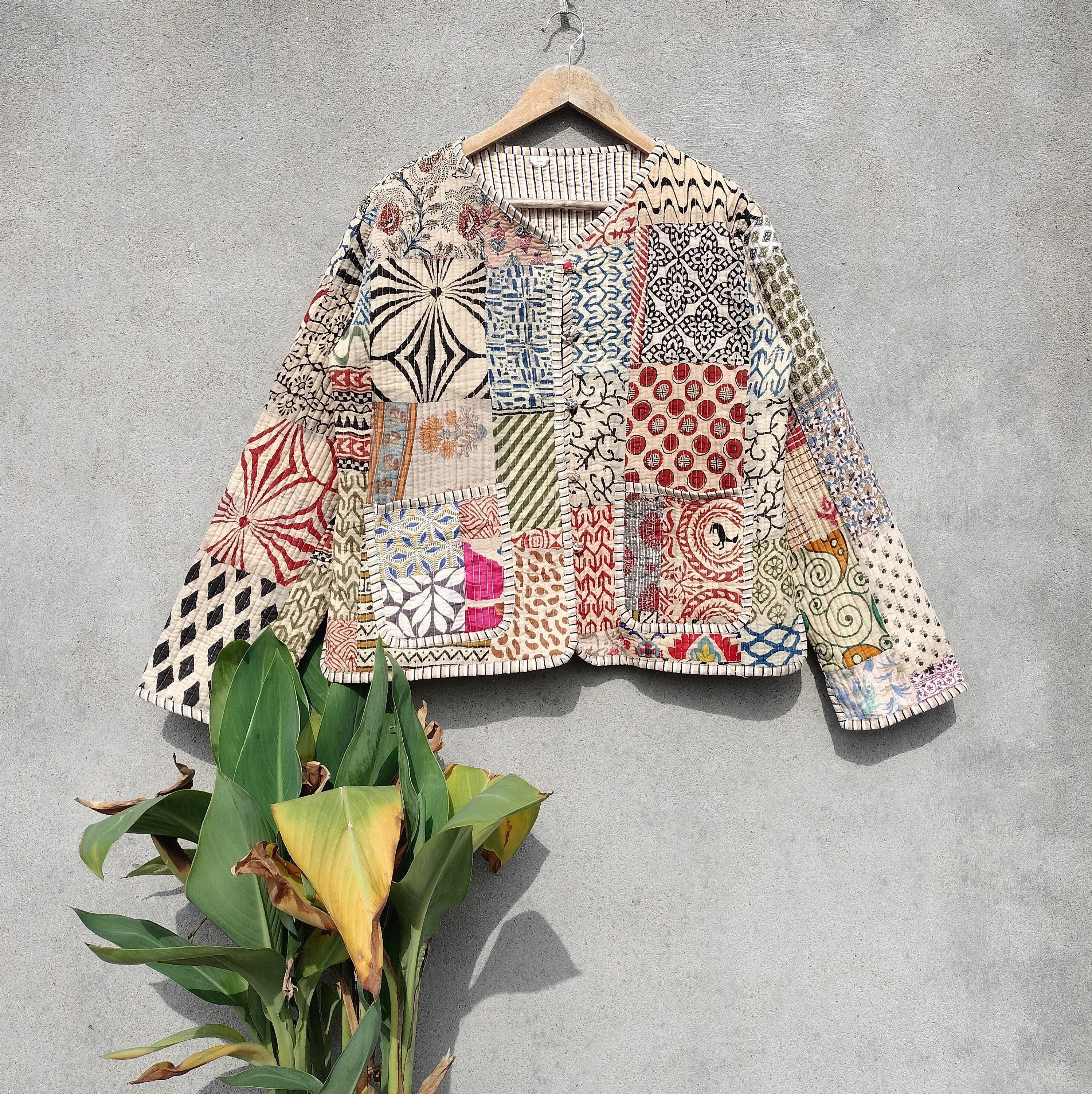 Handmade Cotton Patchwork Kantha Jacket: Reversible Boho Coat