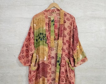 Indischen Crepe Seide Sari Farbe Frauen Seide Sari Kleid Vintage Kleid Nachthemd Bademode Bademode Recycle Vintage Seide Sari Kimono