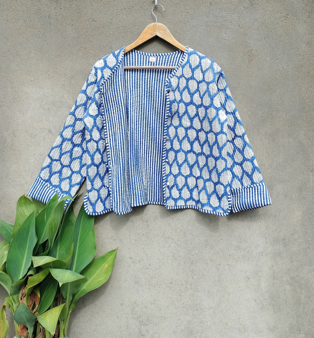 ハンドメイドコットンキルティングジャケット：リバーシブルインド