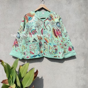 Handgemachte Baumwolle Kantha Jacke: Vintage Gesteppter Boho Mantel