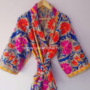 Suzani Hand Embroidered Short Jacket, Woman Winter Jacket, Christmas Special Gift, Dressing Gown