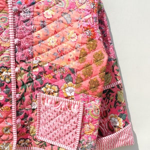 Veste kantha fabriquée à la main en coton, veste matelassée, veste matelassée vintage faite à la main, manteaux, nouveau style, arc-en-ciel vert bohème image 8